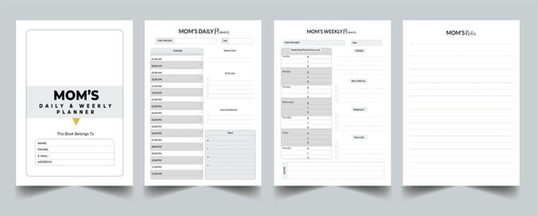 Mom Daily & Weekly Planner with cover page layout design template