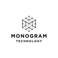 Naklejka premium Initial Letter M Hexagon with Digital Wire Line Dotted Diagram For Modern Futuristic Technology Logo design.