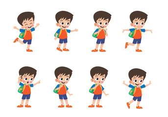 Cute little boy with many gesture vector illustration