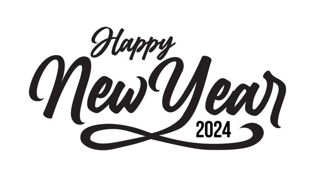 2024 Happy New Year vector greetings card handwriting
