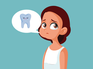 Vector Teen Girl with Swollen Cheek Suffering a Toothache Complication. Unhappy patient having an infected wisdom molar problem 
