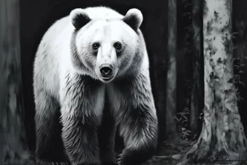 Foto op Aluminium Polar bear walking in the forest,  Black and white photo © Cybernetic