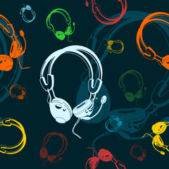 Editable Various Colors Earphone Vector Illustration as Seamless Pattern With Dark Background for Audio Technology or Electrical Related Design Project