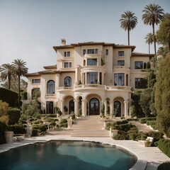 Fototapeta na wymiar Luxury Mansion in Beverly Hills California, Visualized through real source. 