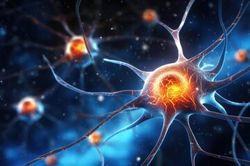 Cholinergic neurons degenerating in Alzheimer's disease.  - obrazy, fototapety, plakaty