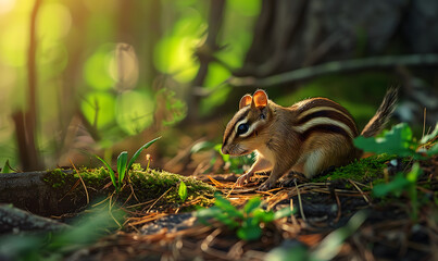 Obraz premium chipmunk in the forest, Generative AI
