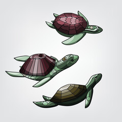 Vector illustration of isolated cartoon turtles