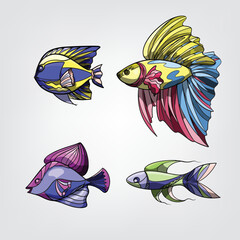 Vector illustration of isolated cartoon fish