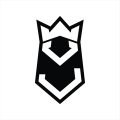 VJ Letter Logo monogram hexagon shield shape up and down with crown isolated style design