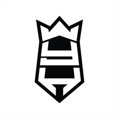 YH Letter Logo monogram hexagon shield shape up and down with crown isolated style design