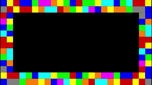 Colorful checkerboard frame motion graphics with plain black background