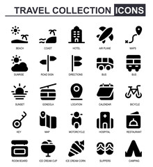 icon set travel .black solid.contains building,aircraft,airplane,map,location,sunrise,Street sign,direction,calendar,scooter,hospital,flip flops,tent,camper,stay,camping,bus.ditable stroke.