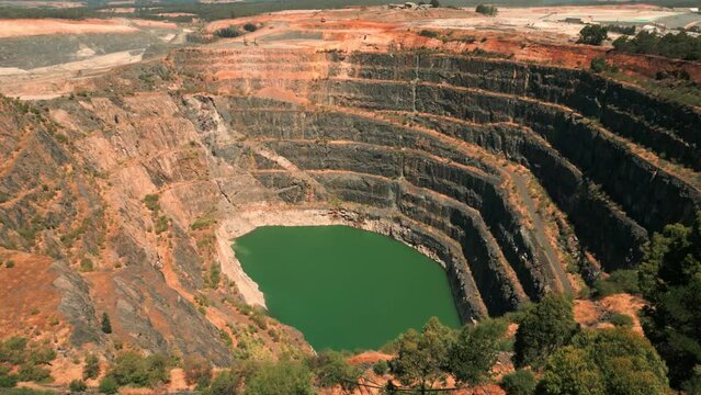 drone shot revealing a mine pit in Western Australia