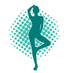 Silhouette of a slim female model wearing casual outfit standing in feminine pose.