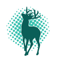 Silhouette of a wild deer forest animal with beautiful antlers. 