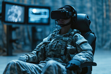 Soldier in VR Gear for Military Training.