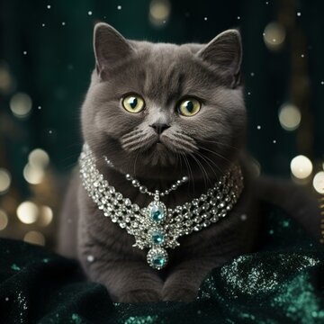 British Shorthair kitten with jewels