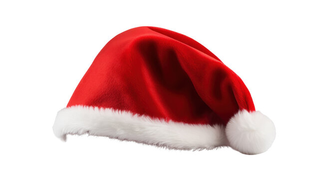 A red Santa hat isolated on transparent and white background.PNG image.