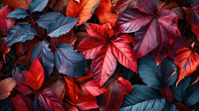 background of live red foliage texture, lush red leaves on trees for wallpaper