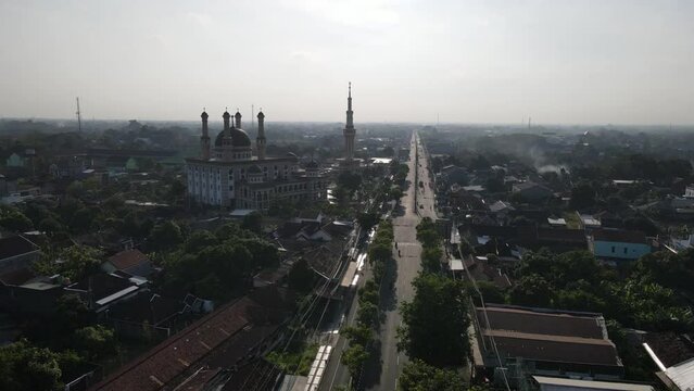 Drone view reveals mosque and tower