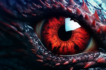 
Realistic colorful eye of evil dinosaur beast