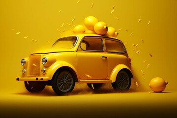 Funny little yellow lemon car