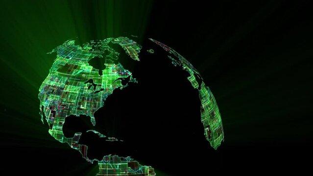 World globe of electronic circuits loop, with zooms in and out, loop sections and copy space.