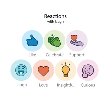 New LinkedIn Reactions. Social Network icon set. Like, celebrate, support, funny, love, insightful, curious, LinkedIn