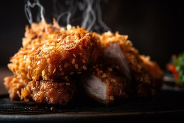 crispy fried pork, close-up generative ai