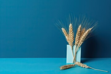 straw golden prices increased crises shortage food text space copy background blue crop Whe - obrazy, fototapety, plakaty