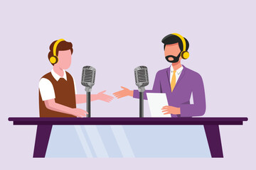 Recording audio podcast or online show concept. Colored flat vector illustration isolated.