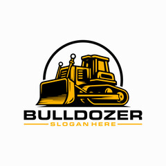 Bulldozer logo heavy equipment vector