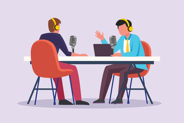Fototapeta premium Recording audio podcast or online show concept. Colored flat vector illustration isolated.