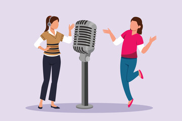 Recording audio podcast or online show concept. Colored flat vector illustration isolated.