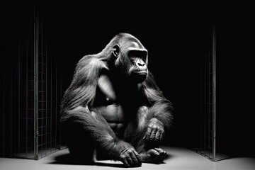  illustration animal silverback setting studio wildlife species endangered cage sitting gorilla Sad