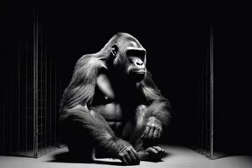 Foto op Plexiglas  illustration animal silverback setting studio wildlife species endangered cage sitting gorilla Sad © akkash jpg