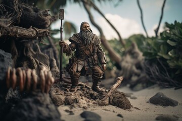 Robinson Crusoe stranded on deserted island. Generative AI - obrazy, fototapety, plakaty