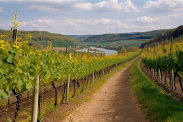 palatine rhineland landscape Germany Valley Moselle vineyard Riesling - obrazy, fototapety, plakaty