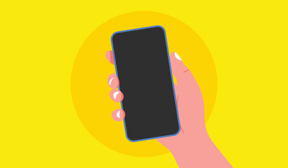 Holding phone. Empty screen, phone mockup. Editable smartphone template on isolated background. - obrazy, fototapety, plakaty