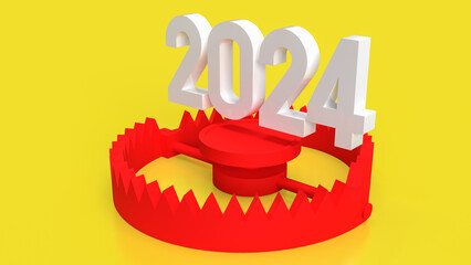 The 2024 and red Bear trap for Business crisis concept 3d rendering.