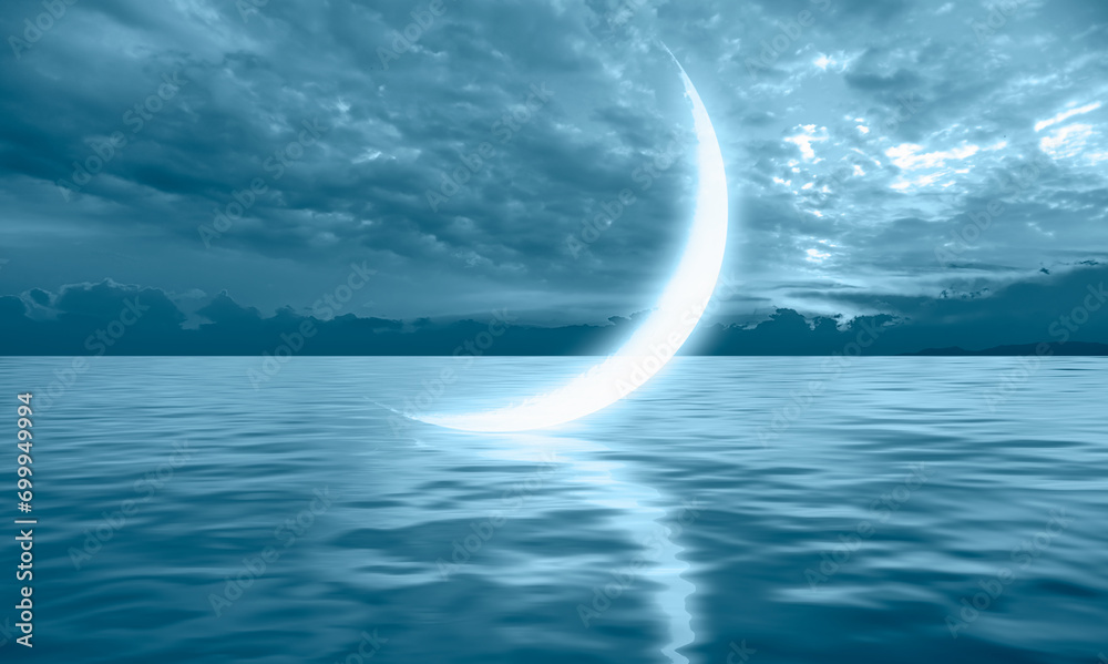 Poster Ramadan Concept - Abstract background with Crescent moon over the sunset clouds