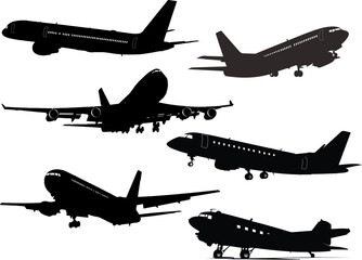 Six Airplane silhouettes . Vector illustration for designers