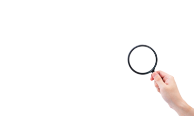 虫メガネを持つ手・ルーペ・虫眼鏡・検索・調べる・調査｜レンズ部分透過・背景透過切り抜き合成用PNG素材