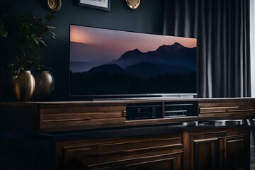 Shot of a console in a home with a mounted television in background