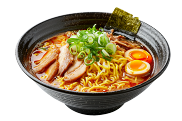 Ramen, black bowl, transparent background, isolated image, generative AI