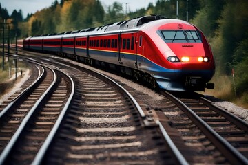 Train in motion; High-speed train operating on rail tracks