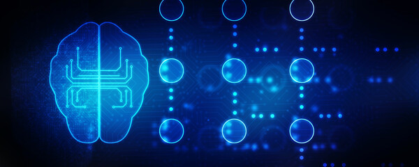 Fototapeta premium 2d illustration Concept of thinking, background with brain, Abstract Artificial intelligence. Technology web background