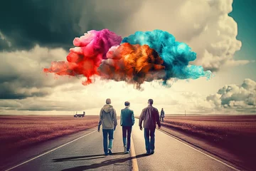 Fotobehang  mind state thinking optimistic positive vision future above cloud creative colorful road walking People © akkash jpg