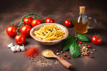 space copy empty food mediterranean background textured brown oil olive spices tomatoes Pasta