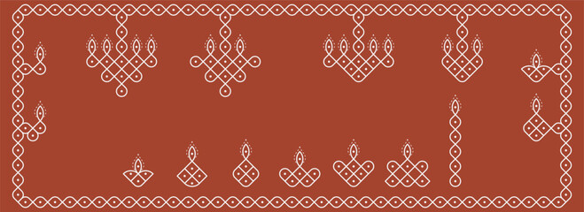 Indian Traditional and Cultural deepam pulli Kolam design vector, set of editable home decor patterns seamless background.